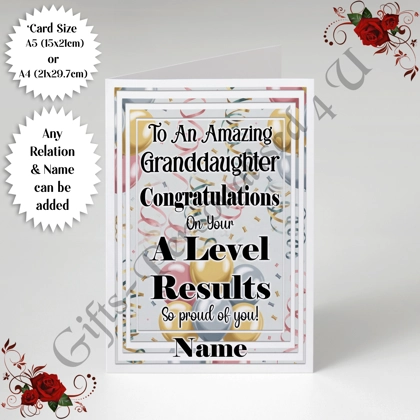 A5 or A4 Personalised Greeting Card - A Level Results - Relation & Name - D.3 A5 or A4 Personalised Greeting Card - A Level Results - Relation & Name - D.3
