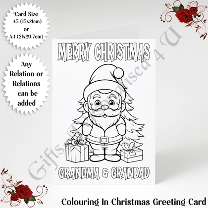 A5 or A4 Personalised Card - Colouring In - Merry Christmas - Any Relations - D.3