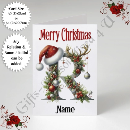 A5 or A4 Personalised Card - Merry Christmas - Any Relation - Name - Initial - D.40 A5 or A4 Personalised Card - Merry Christmas - Any Relation - Name - Initial - D.40
