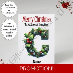 A5 or A4 Personalised Card - Merry Christmas - Any Relation - Name - Initial - D.42
