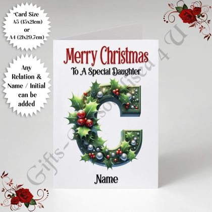 A5 or A4 Personalised Card - Merry Christmas - Any Relation - Name - Initial - D.42 A5 or A4 Personalised Card - Merry Christmas - Any Relation - Name - Initial - D.42