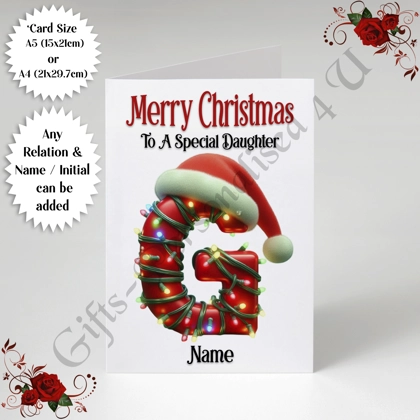 A5 or A4 Personalised Card - Merry Christmas - Any Relation - Name - Initial - D.43 A5 or A4 Personalised Card - Merry Christmas - Any Relation - Name - Initial - D.43