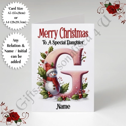 A5 or A4 Personalised Card - Merry Christmas - Any Relation - Name - Initial - D.46 A5 or A4 Personalised Card - Merry Christmas - Any Relation - Name - Initial - D.46