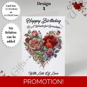 A5 or A4 Personalised Greeting Card - Flowers - Happy Birthday - Any Relation - D.4