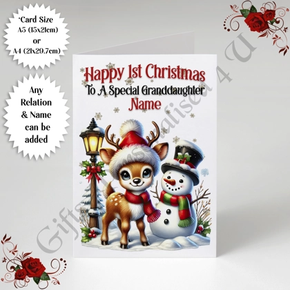 A5 or A4 Personalised Card - Baby - Happy 1st Christmas - Any Relation & Name - D.4 A5 or A4 Personalised Card - Baby - Happy 1st Christmas - Any Relation & Name - D.4
