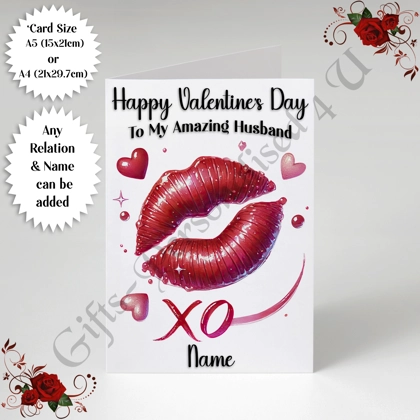 A5 or A4 Personalised Card - Happy Valentine's Day - Kisses - Any Relation & Name - D.4 A5 or A4 Personalised Card - Happy Valentine's Day - Kisses - Any Relation & Name - D.4