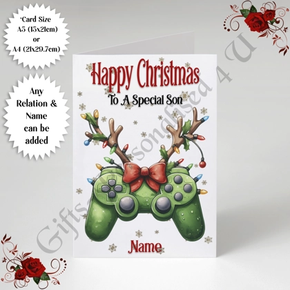 A5 or A4 Personalised Card - Happy Christmas - Gamer Gaming - Any Relation & Name - D.4 A5 or A4 Personalised Card - Happy Christmas - Gamer Gaming - Any Relation & Name - D.4