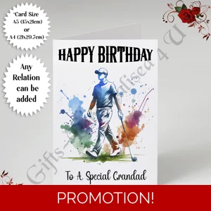 A5 or A4 Personalised Greeting Card - Happy Birthday - Golf - Any Relation - D.5