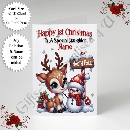 A5 or A4 Personalised Card - Baby - Happy 1st Christmas - Any Relation & Name - D.5 A5 or A4 Personalised Card - Baby - Happy 1st Christmas - Any Relation & Name - D.5