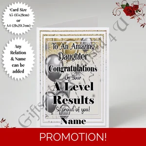 A5 or A4 Personalised Greeting Card - A Level Results - Relation & Name - D.5