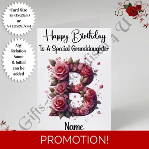 A5 or A4 Personalised Greeting Card - Happy Birthday - Floral - Relation / Name / Initial - D.5