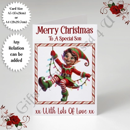 A5 or A4 Personalised Card - Merry Christmas - Elf - Any Relation - D.5