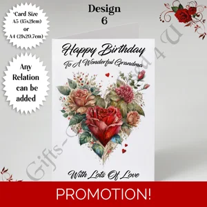 A5 or A4 Personalised Greeting Card - Flowers - Happy Birthday - Any Relation - D.6