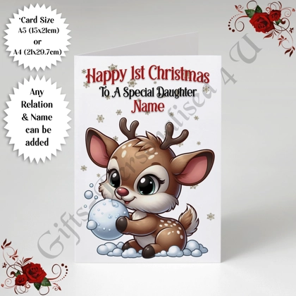 A5 or A4 Personalised Card - Baby - Happy 1st Christmas - Any Relation & Name - D.6 A5 or A4 Personalised Card - Baby - Happy 1st Christmas - Any Relation & Name - D.6