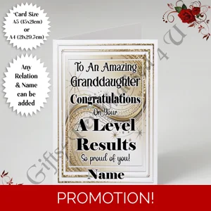 A5 or A4 Personalised Greeting Card - A Level Results - Relation & Name - D.6