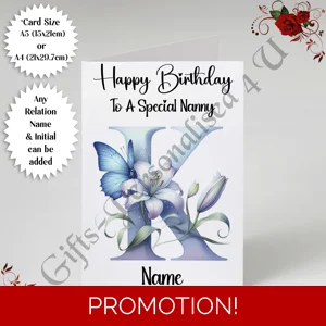 A5 or A4 Personalised Greeting Card - Happy Birthday - Floral - Relation / Name / Initial - D.6