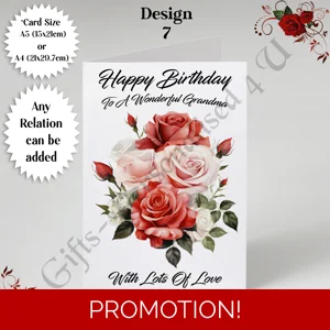 A5 or A4 Personalised Greeting Card - Flowers - Happy Birthday - Any Relation - D.7
