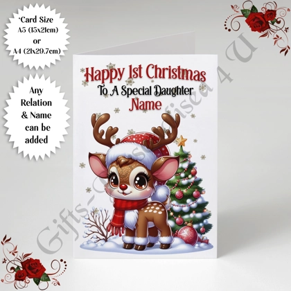 A5 or A4 Personalised Card - Baby - Happy 1st Christmas - Any Relation & Name - D.7 A5 or A4 Personalised Card - Baby - Happy 1st Christmas - Any Relation & Name - D.7