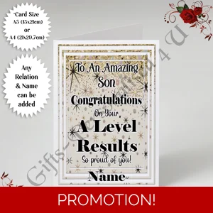 A5 or A4 Personalised Greeting Card - A Level Results - Relation & Name - D.7