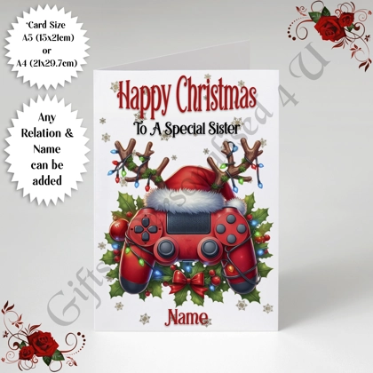 A5 or A4 Personalised Card - Happy Christmas - Gamer Gaming - Any Relation & Name - D.7 A5 or A4 Personalised Card - Happy Christmas - Gamer Gaming - Any Relation & Name - D.7
