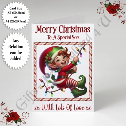 A5 or A4 Personalised Card - Merry Christmas - Elf - Any Relation - D.7 A5 or A4 Personalised Card - Merry Christmas - Elf - Any Relation - D.7