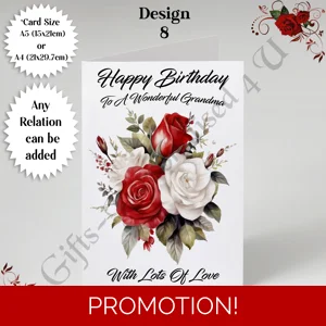 A5 or A4 Personalised Greeting Card - Flowers - Happy Birthday - Any Relation - D.8