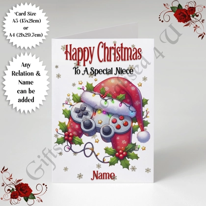 A5 or A4 Personalised Card - Happy Christmas - Gamer Gaming - Any Relation & Name - D.8 A5 or A4 Personalised Card - Happy Christmas - Gamer Gaming - Any Relation & Name - D.8