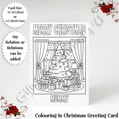 A5 or A4 Personalised Card - Colouring In - Merry Christmas - Any Relations - D.8