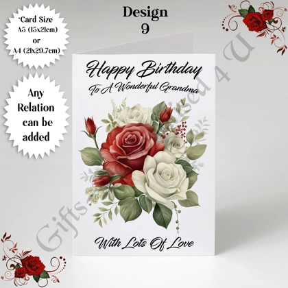 A5 or A4 Personalised Greeting Card - Flowers - Happy Birthday - Any Relation - D.9 A5 or A4 Personalised Greeting Card - Flowers - Happy Birthday - Any Relation - D.9