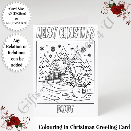A5 or A4 Personalised Card - Colouring In - Merry Christmas - Any Relations - D.9