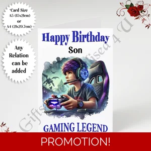 A5 or A4 Personalised Greeting Card - Happy Birthday - Gaming Legend - Any Relation - D.10