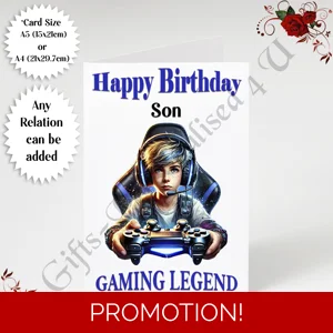 A5 or A4 Personalised Greeting Card - Happy Birthday - Gaming Legend - Any Relation - D.11