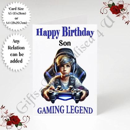 A5 or A4 Personalised Greeting Card - Happy Birthday - Gaming Legend - Any Relation - D.11 A5 or A4 Personalised Greeting Card - Happy Birthday - Gaming Legend - Any Relation - D.11