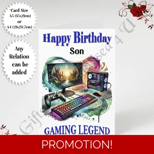 A5 or A4 Personalised Greeting Card - Happy Birthday - Gaming Legend - Any Relation - D.12