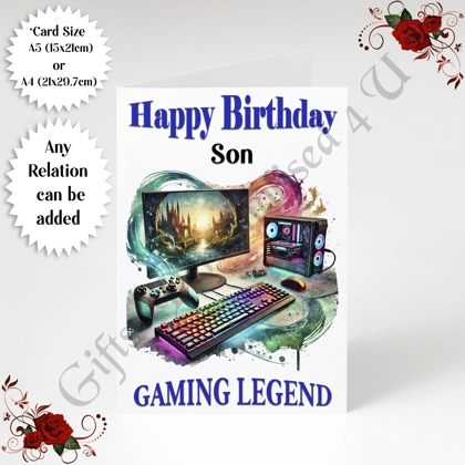 A5 or A4 Personalised Greeting Card - Happy Birthday - Gaming Legend - Any Relation - D.12 A5 or A4 Personalised Greeting Card - Happy Birthday - Gaming Legend - Any Relation - D.12