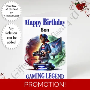 A5 or A4 Personalised Greeting Card - Happy Birthday - Gaming Legend - Any Relation - D.13