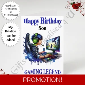 A5 or A4 Personalised Greeting Card - Happy Birthday - Gaming Legend - Any Relation - D.14