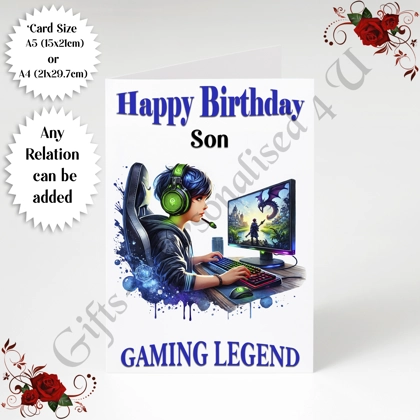 A5 or A4 Personalised Greeting Card - Happy Birthday - Gaming Legend - Any Relation - D.14 A5 or A4 Personalised Greeting Card - Happy Birthday - Gaming Legend - Any Relation - D.14