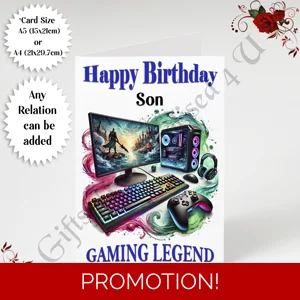 A5 or A4 Personalised Greeting Card - Happy Birthday - Gaming Legend - Any Relation - D.15