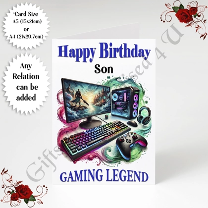 A5 or A4 Personalised Greeting Card - Happy Birthday - Gaming Legend - Any Relation - D.15 A5 or A4 Personalised Greeting Card - Happy Birthday - Gaming Legend - Any Relation - D.15
