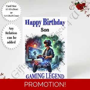 A5 or A4 Personalised Greeting Card - Happy Birthday - Gaming Legend - Any Relation - D.9