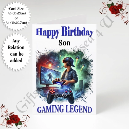 A5 or A4 Personalised Greeting Card - Happy Birthday - Gaming Legend - Any Relation - D.9 A5 or A4 Personalised Greeting Card - Happy Birthday - Gaming Legend - Any Relation - D.9