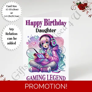 A5 or A4 Personalised Greeting Card - Happy Birthday - Gaming Legend - Any Relation - D.1