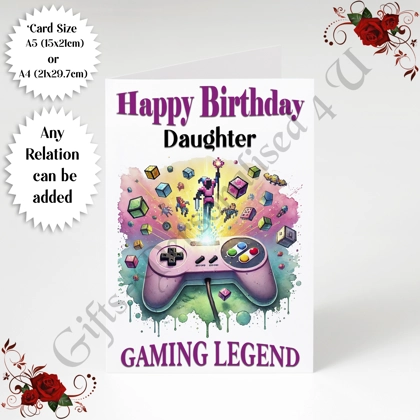 A5 or A4 Personalised Greeting Card - Happy Birthday - Gaming Legend - Any Relation - D.3 A5 or A4 Personalised Greeting Card - Happy Birthday - Gaming Legend - Any Relation - D.3