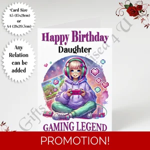 A5 or A4 Personalised Greeting Card - Happy Birthday - Gaming Legend - Any Relation - D.5