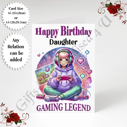 A5 or A4 Personalised Greeting Card - Happy Birthday - Gaming Legend - Any Relation - D.5 A5 or A4 Personalised Greeting Card - Happy Birthday - Gaming Legend - Any Relation - D.5