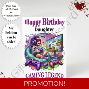 A5 or A4 Personalised Greeting Card - Happy Birthday - Gaming Legend - Any Relation - D.7