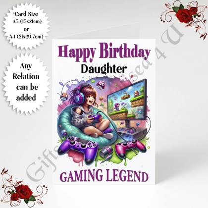 A5 or A4 Personalised Greeting Card - Happy Birthday - Gaming Legend - Any Relation - D.7 A5 or A4 Personalised Greeting Card - Happy Birthday - Gaming Legend - Any Relation - D.7