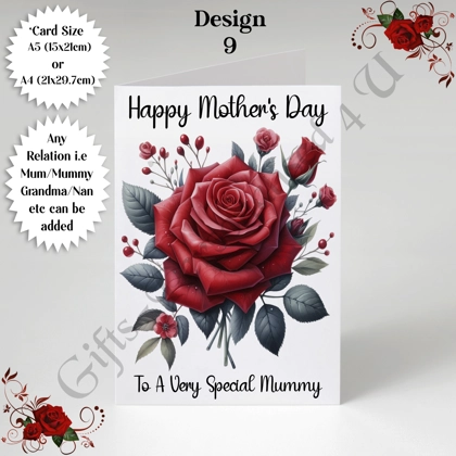 A5 or A4 Personalised Greeting Card - Roses - Happy Mother's Day - Mum Mummy Grandma etc - D.9