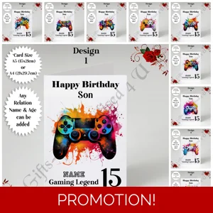 A5 or A4 Personalised Greeting Card - Happy Birthday Gaming Legend - Any Relation Name Age - D1-10